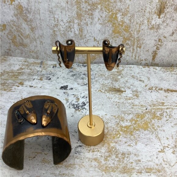 Vintage FRANCISCO REBAJES Brooch Earrings And Cuff Bracelet Copper - Picture 4 of 6